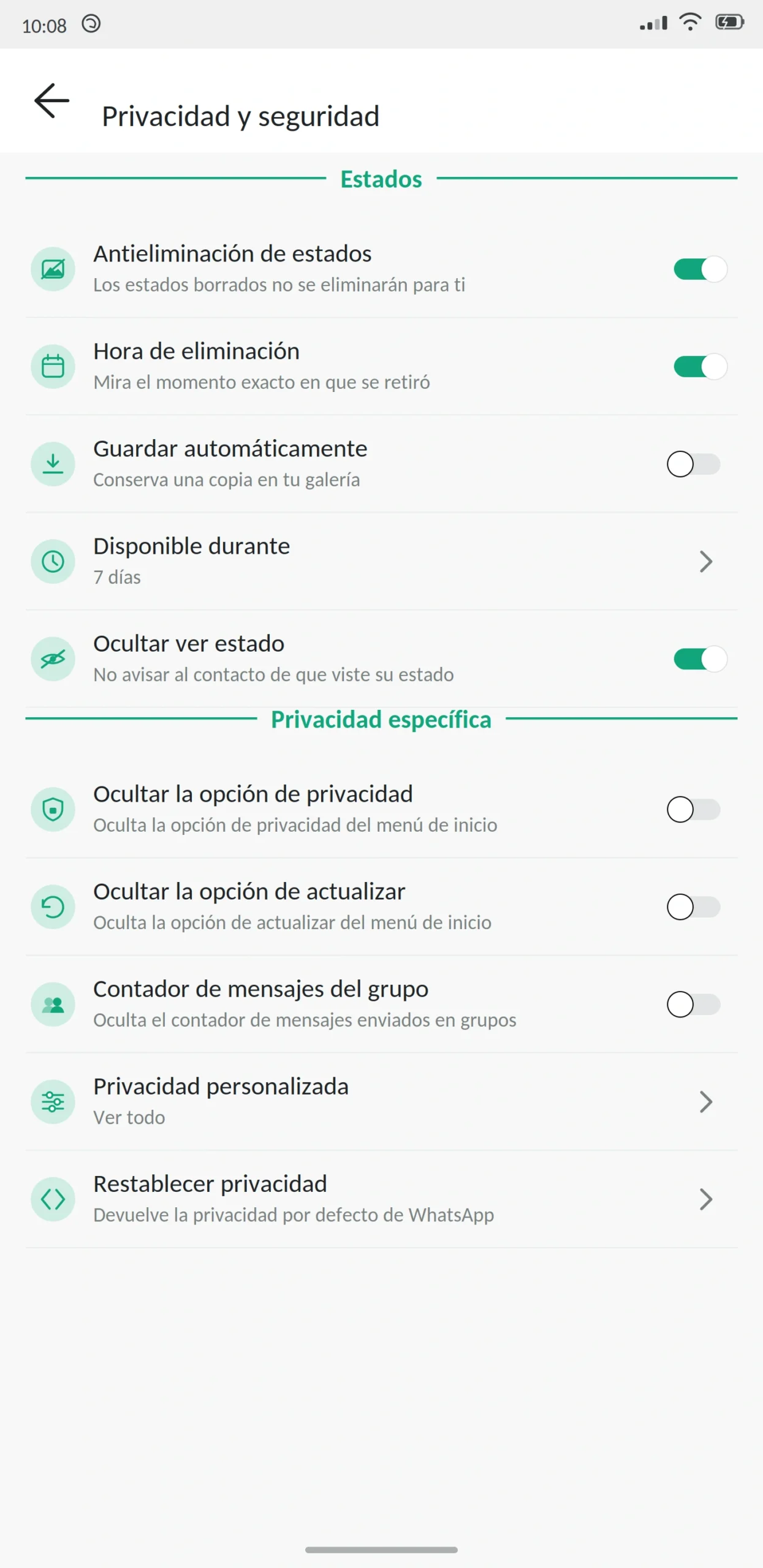 Antieliminación de estados WhatsApp Plus