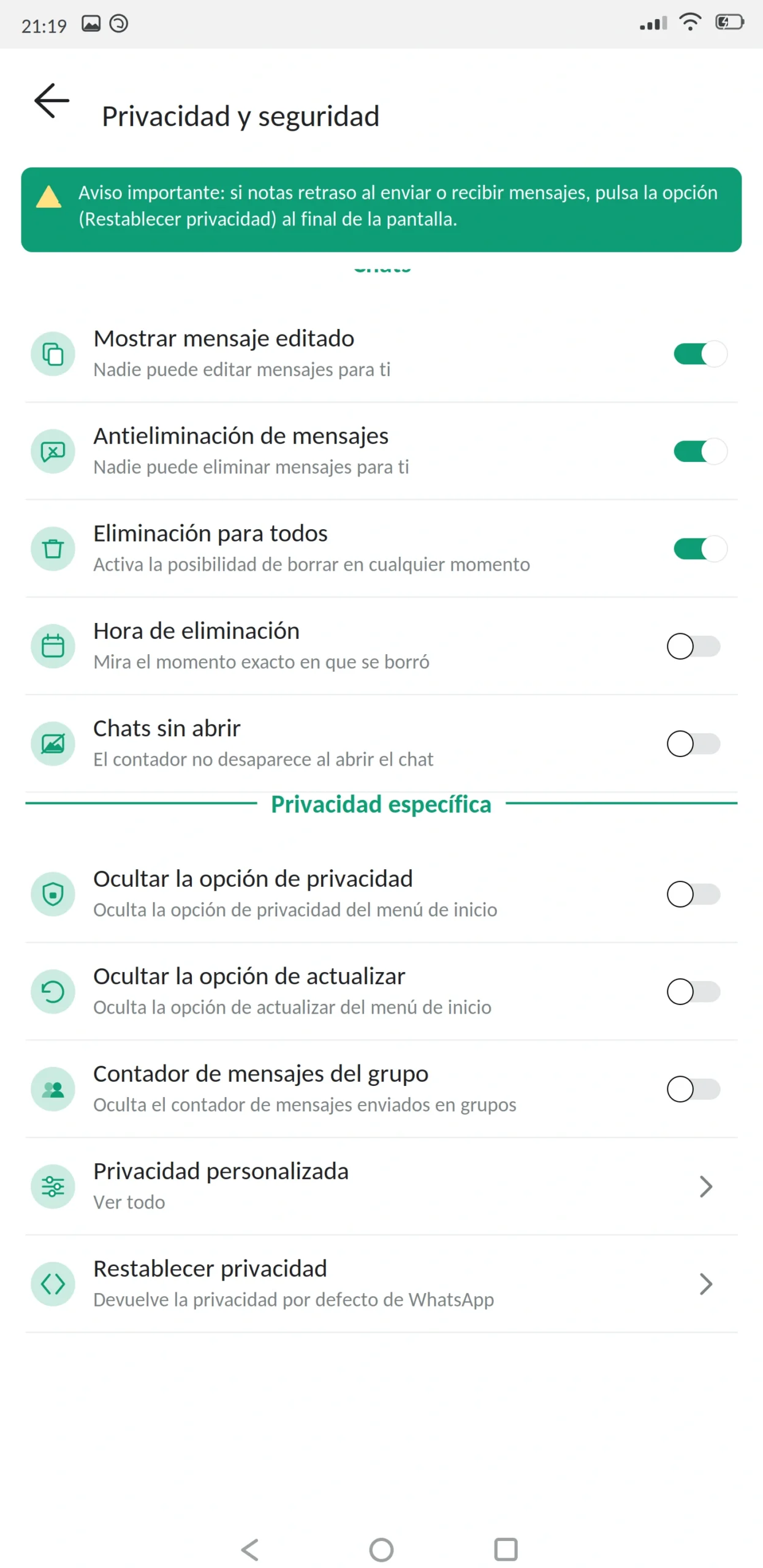 Antieliminación de mensajes WhatsApp Plus