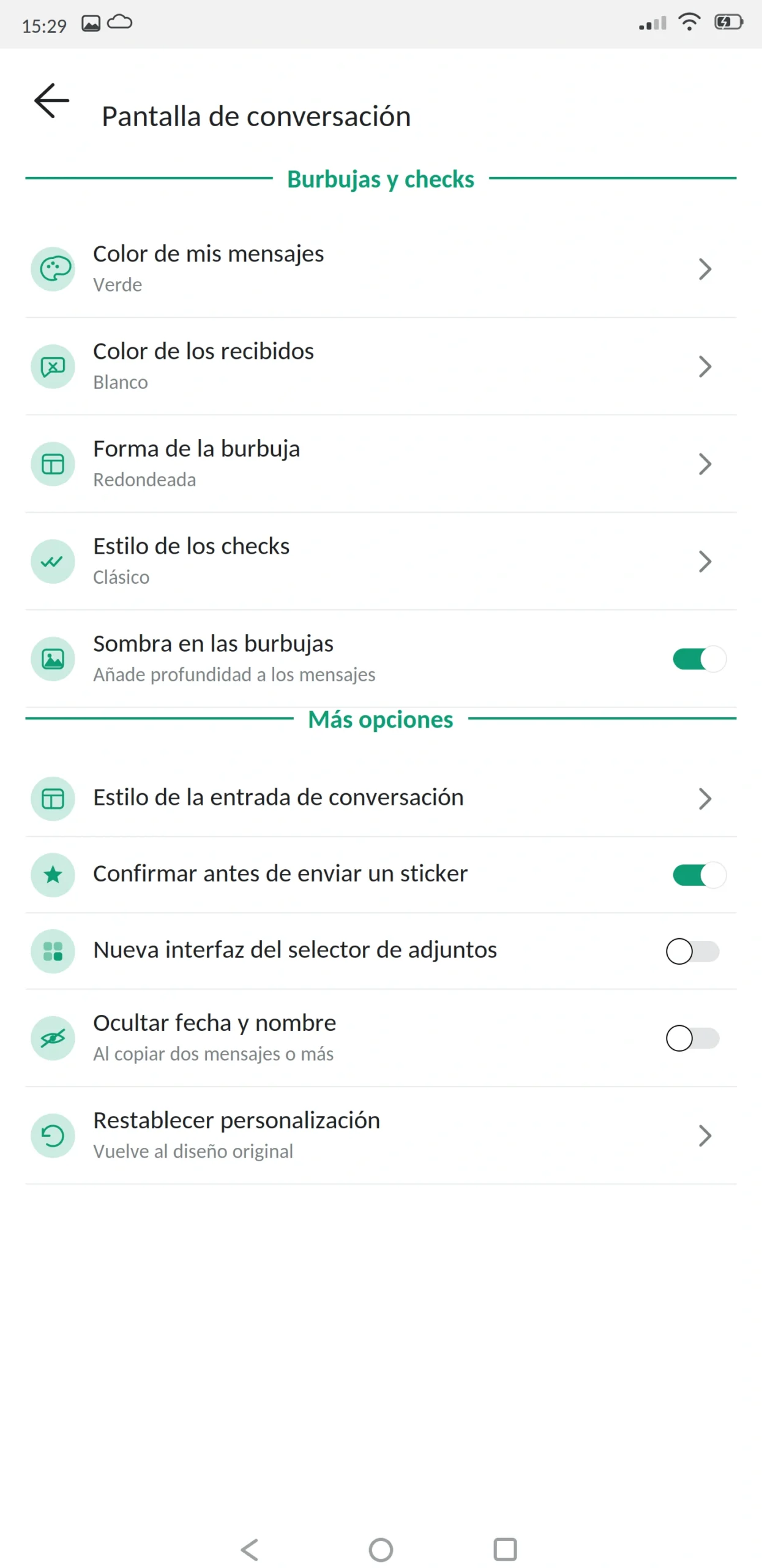 Burbujas de chat y checks WhatsApp Plus