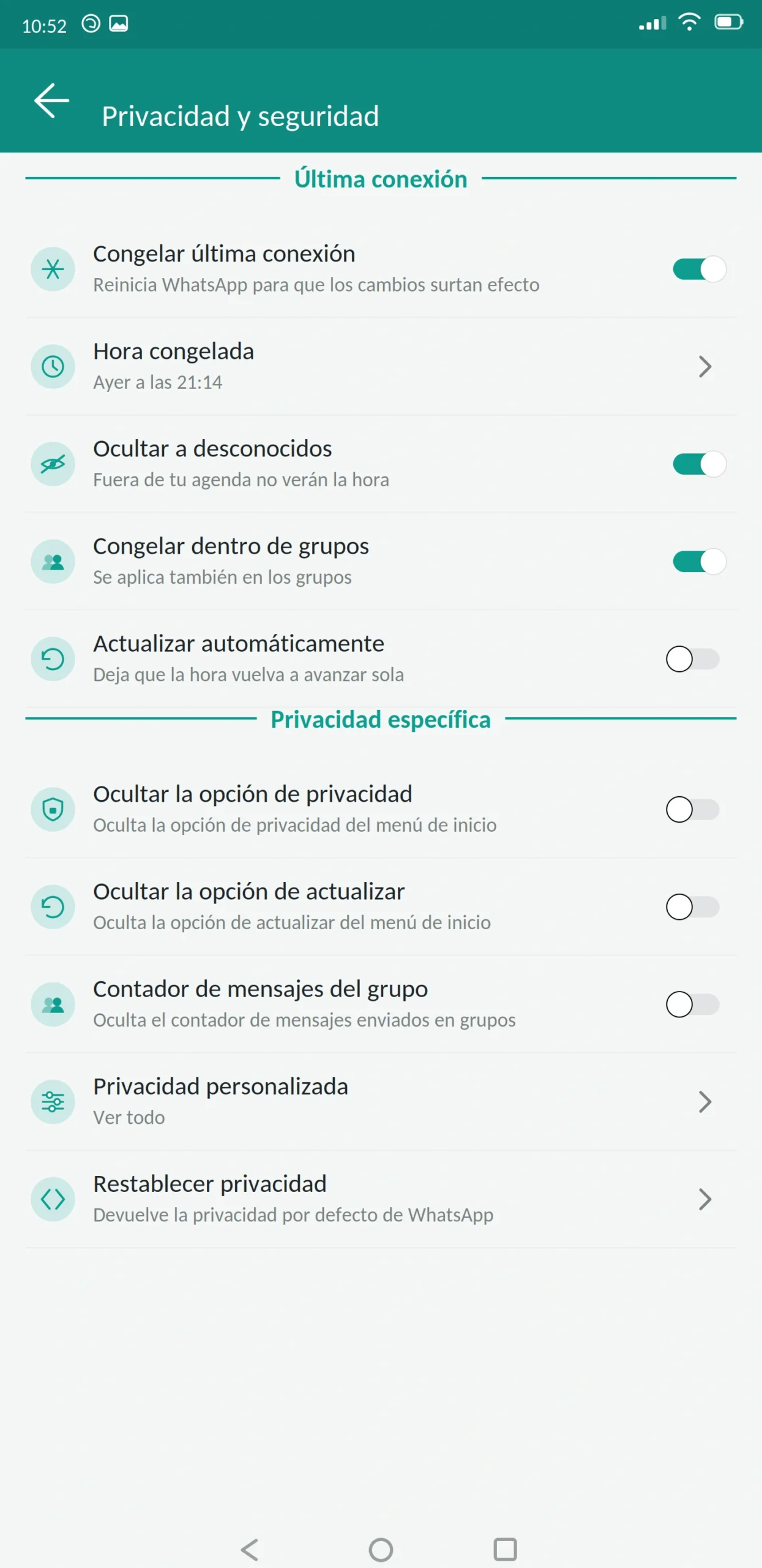 Congelar última conexión WhatsApp Plus