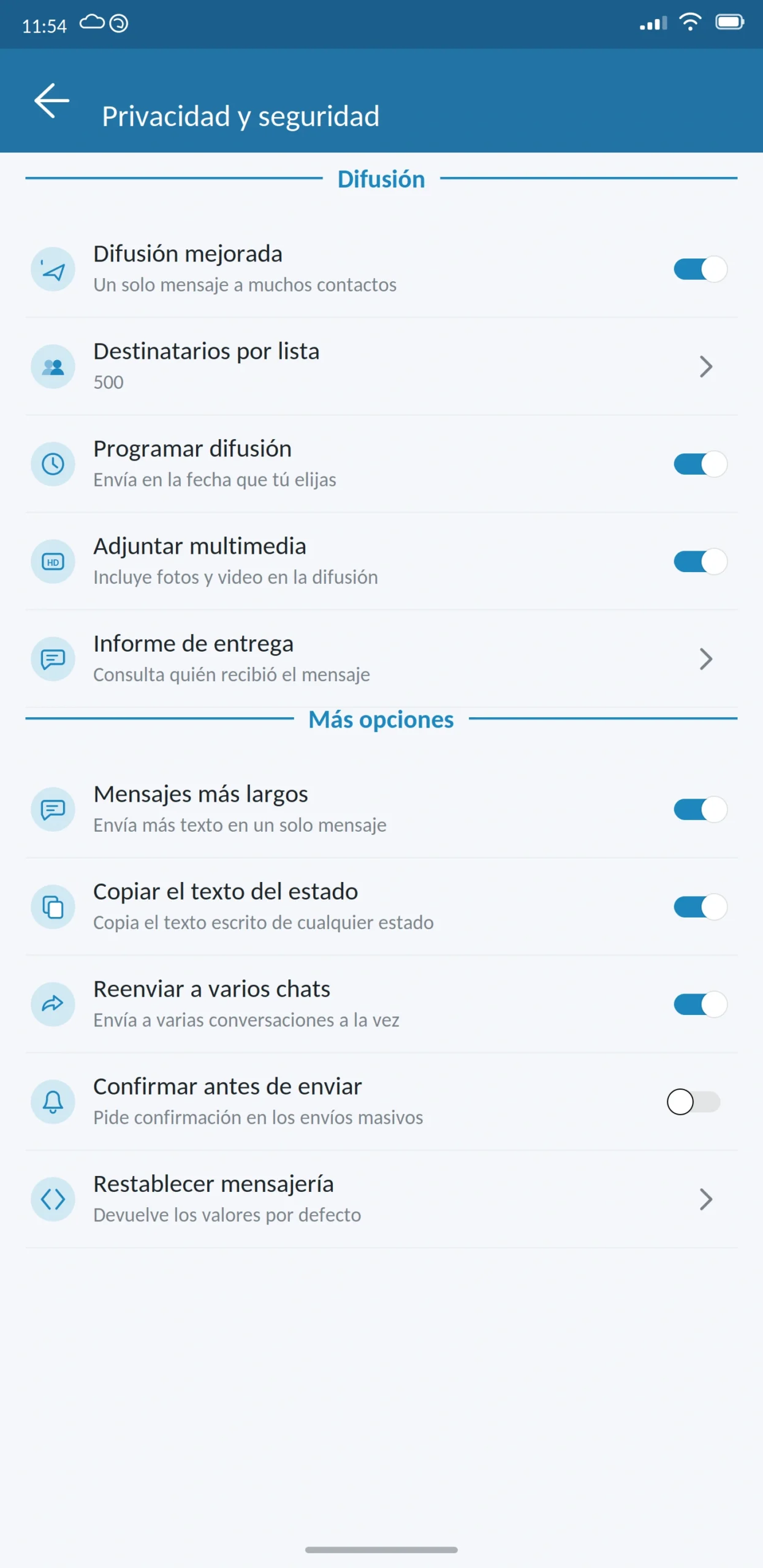 Difusión mejorada WhatsApp Plus