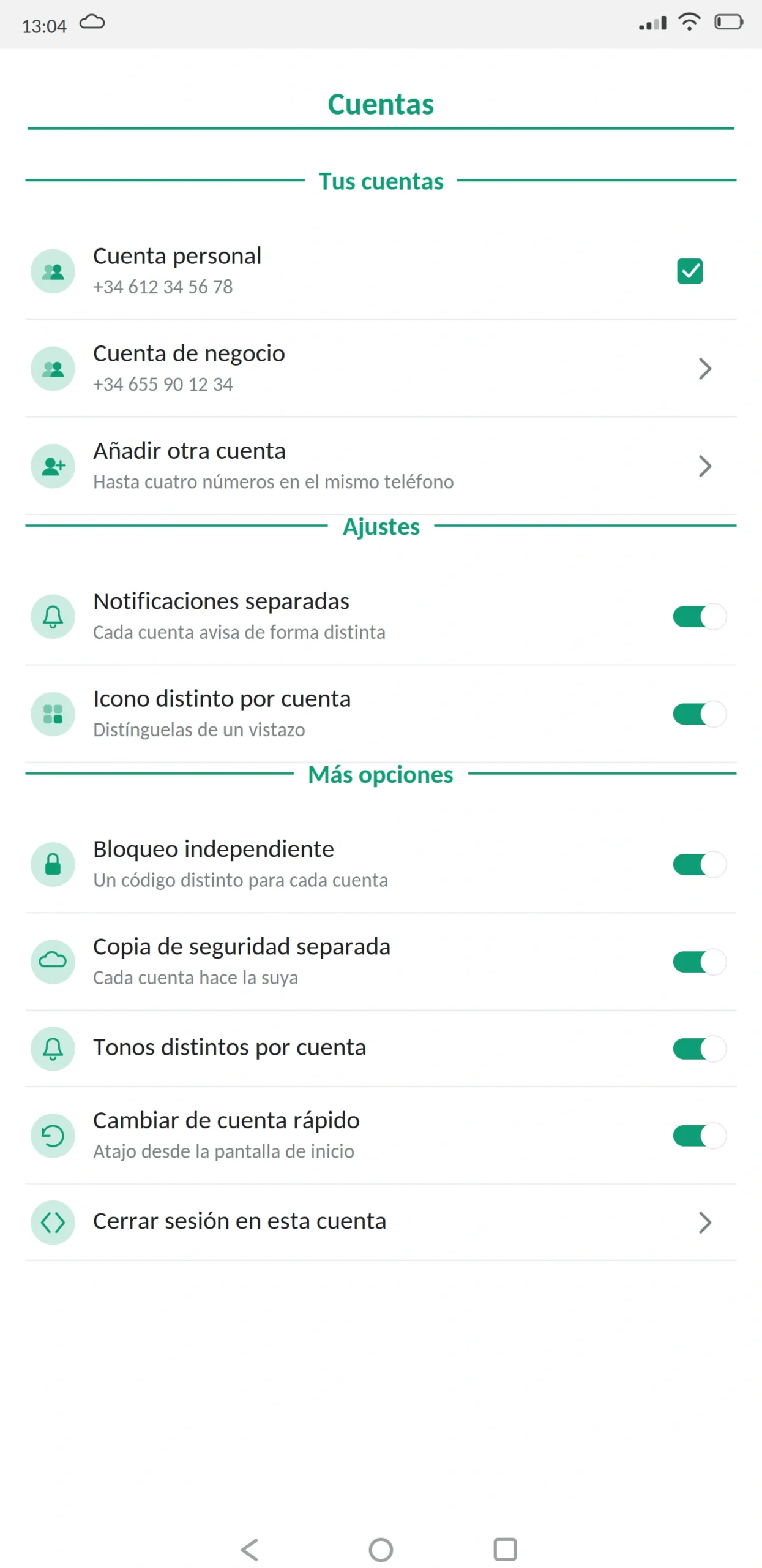 Dos cuentas en un teléfono WhatsApp Plus