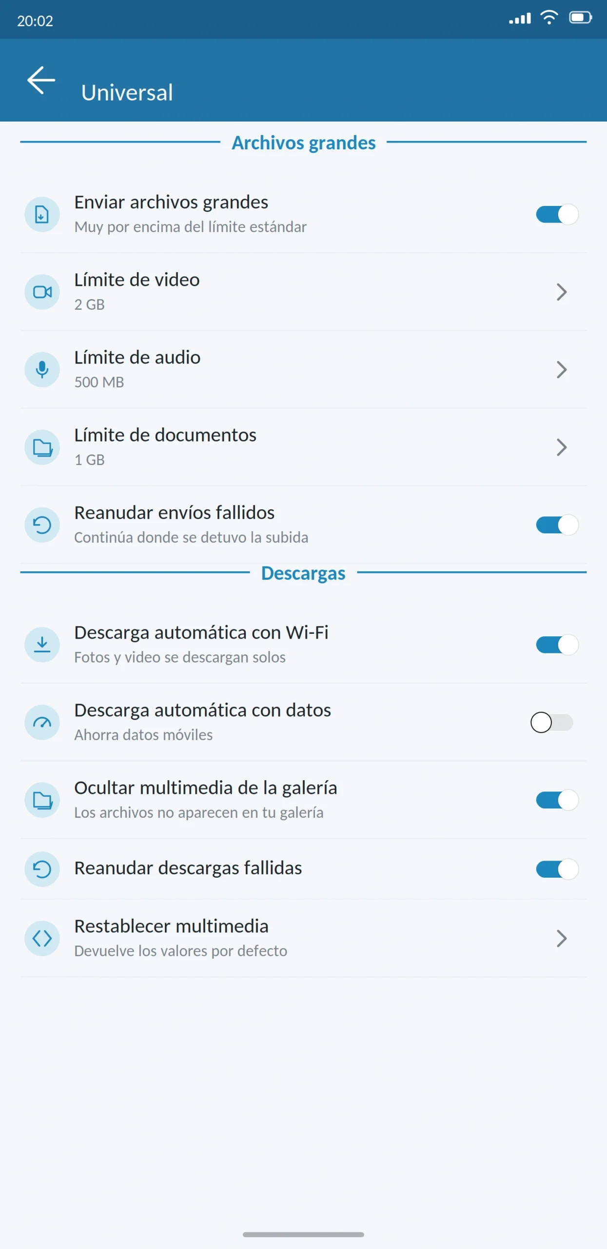 Envío de archivos grandes WhatsApp Plus