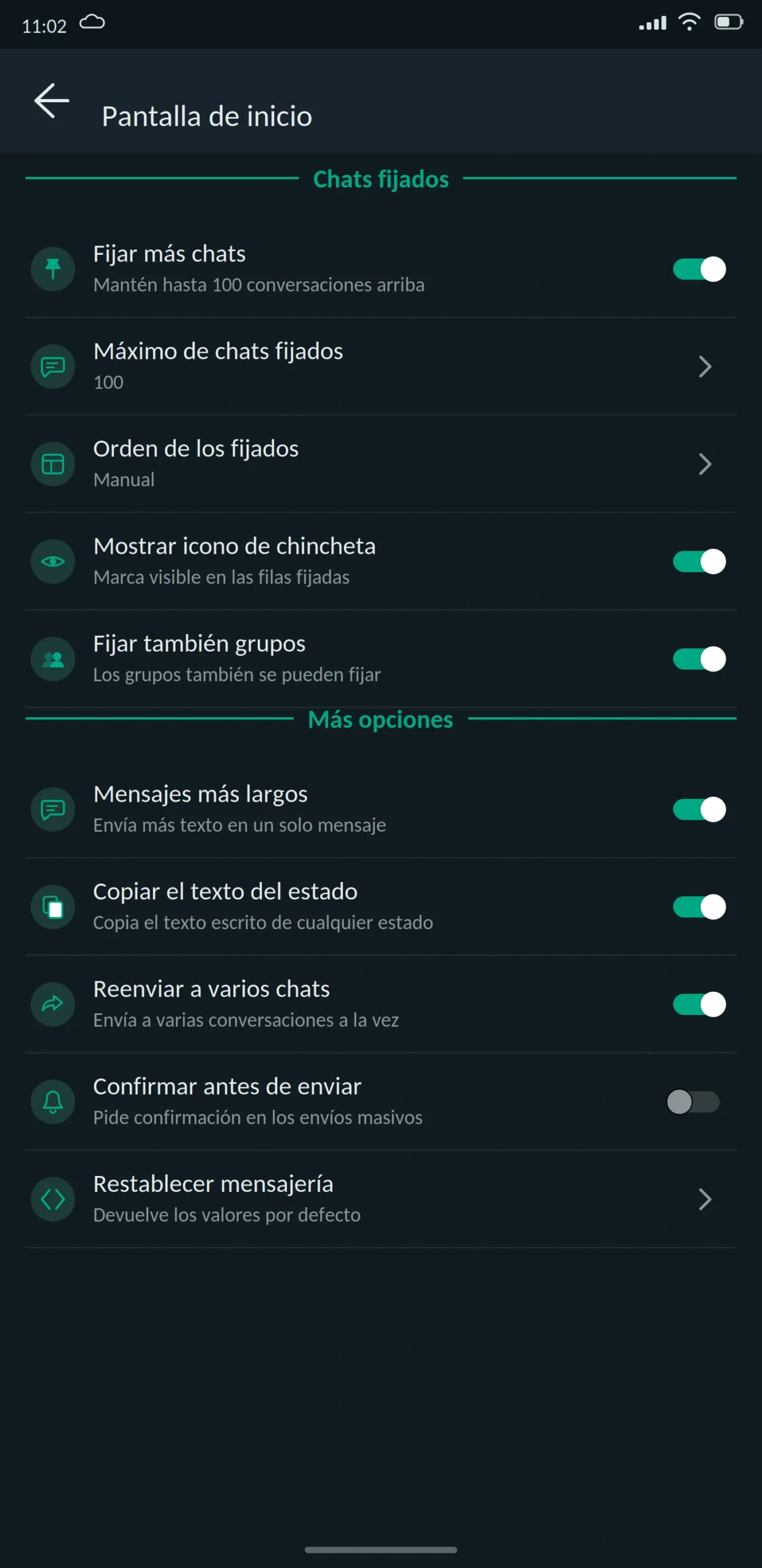 Fijar más chats WhatsApp Plus