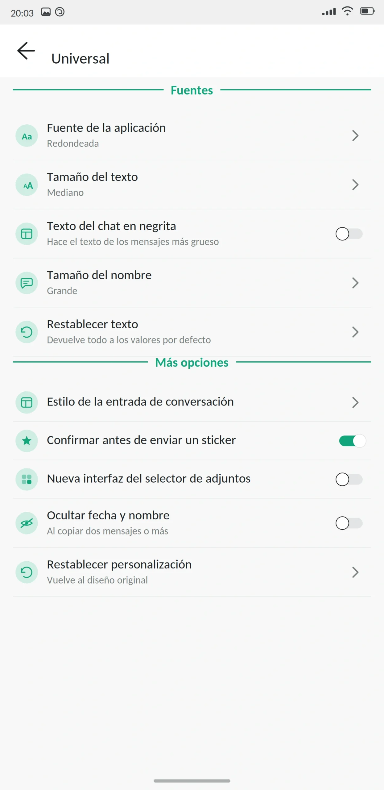 Fuentes y tamaño de texto WhatsApp Plus