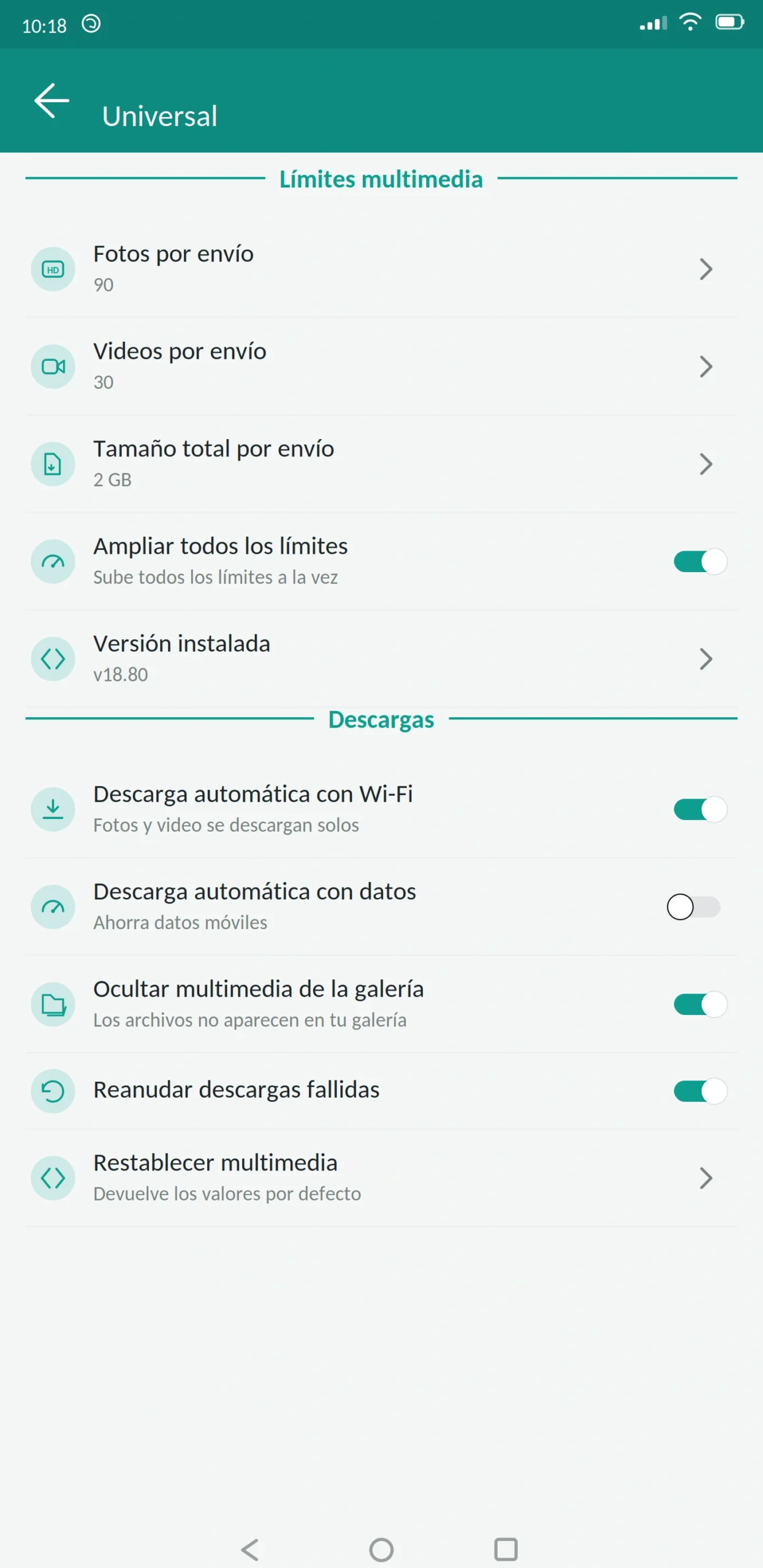 Límites según la versión WhatsApp Plus