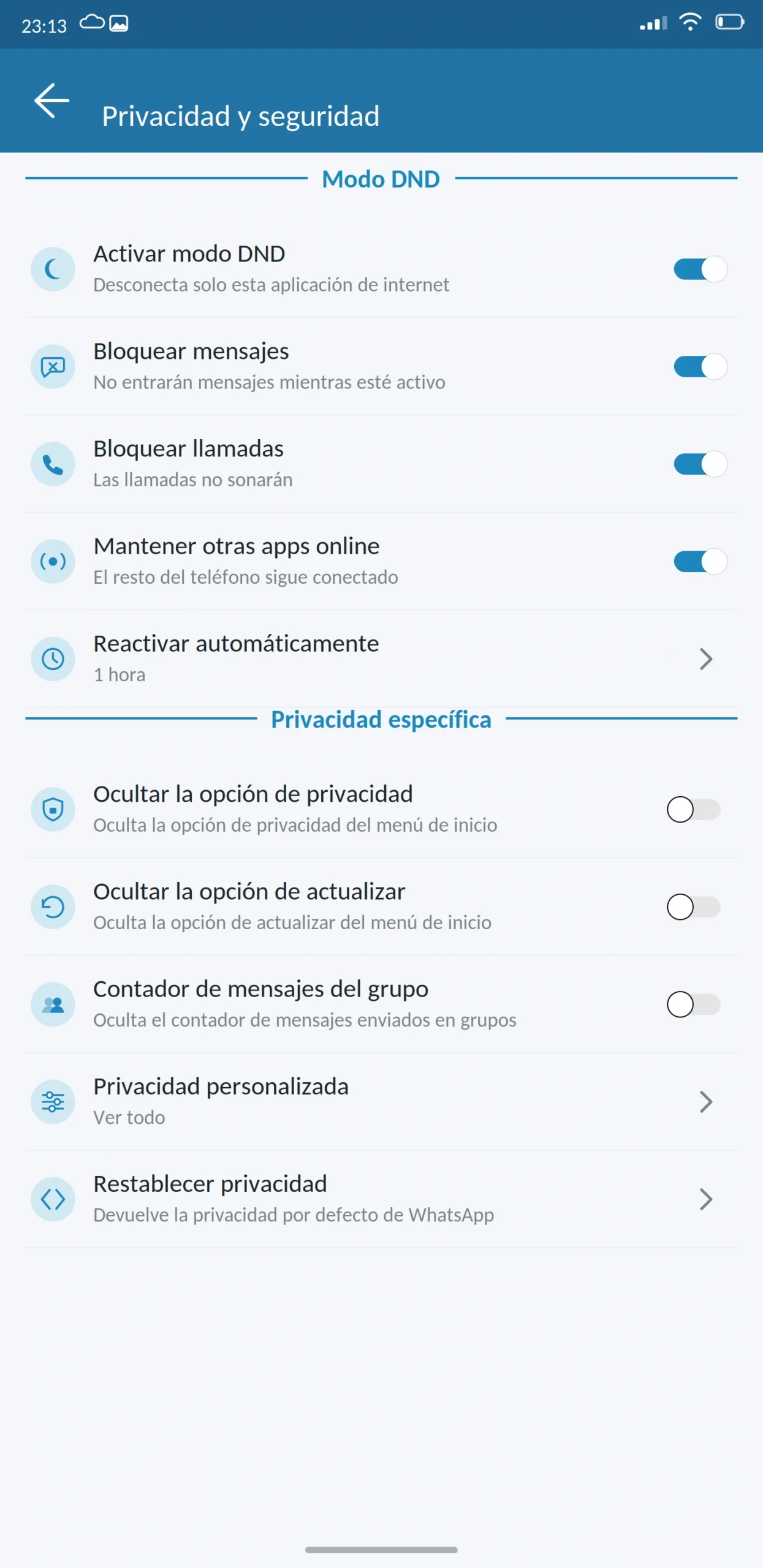 Modo DND WhatsApp Plus