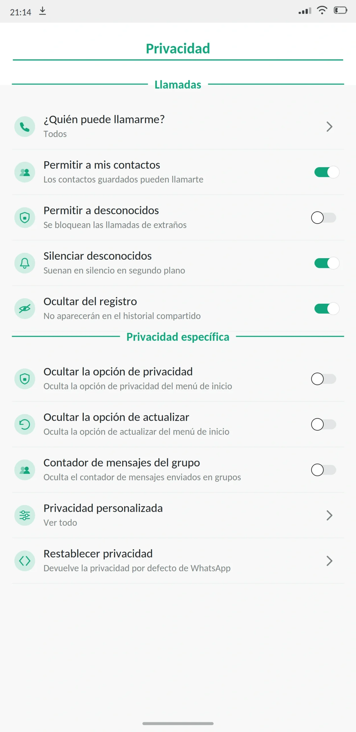 Privacidad en las llamadas WhatsApp Plus