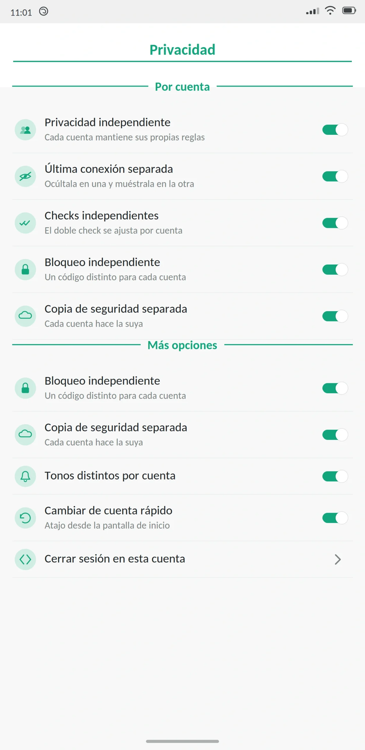 Privacidad separada por cuenta WhatsApp Plus
