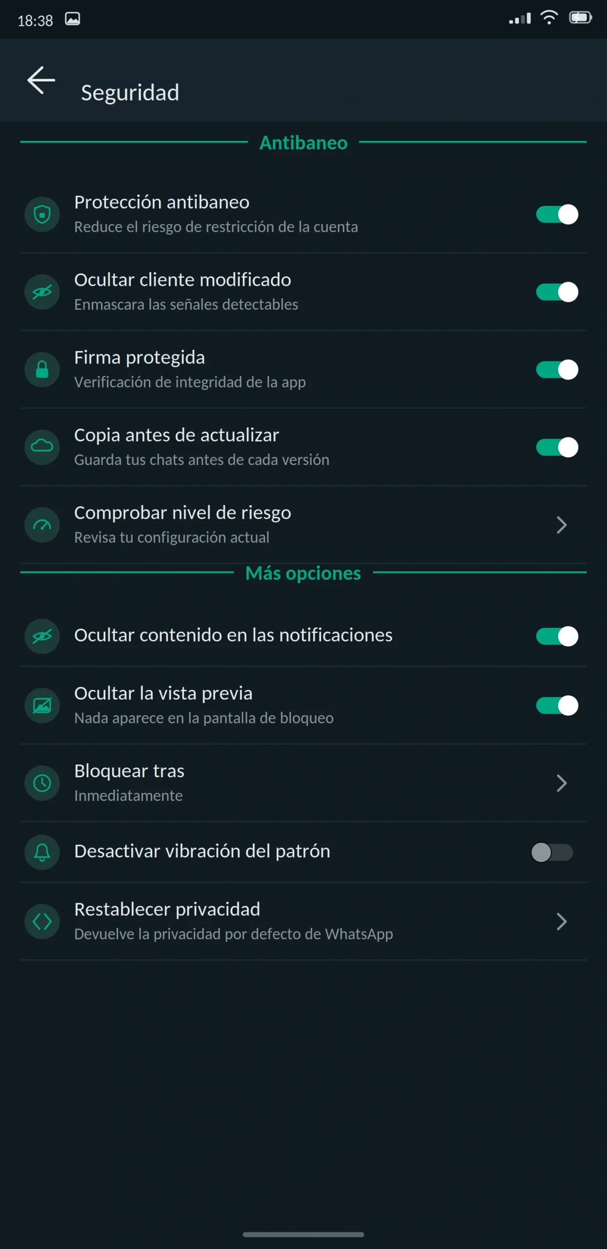 Protección antibaneo WhatsApp Plus