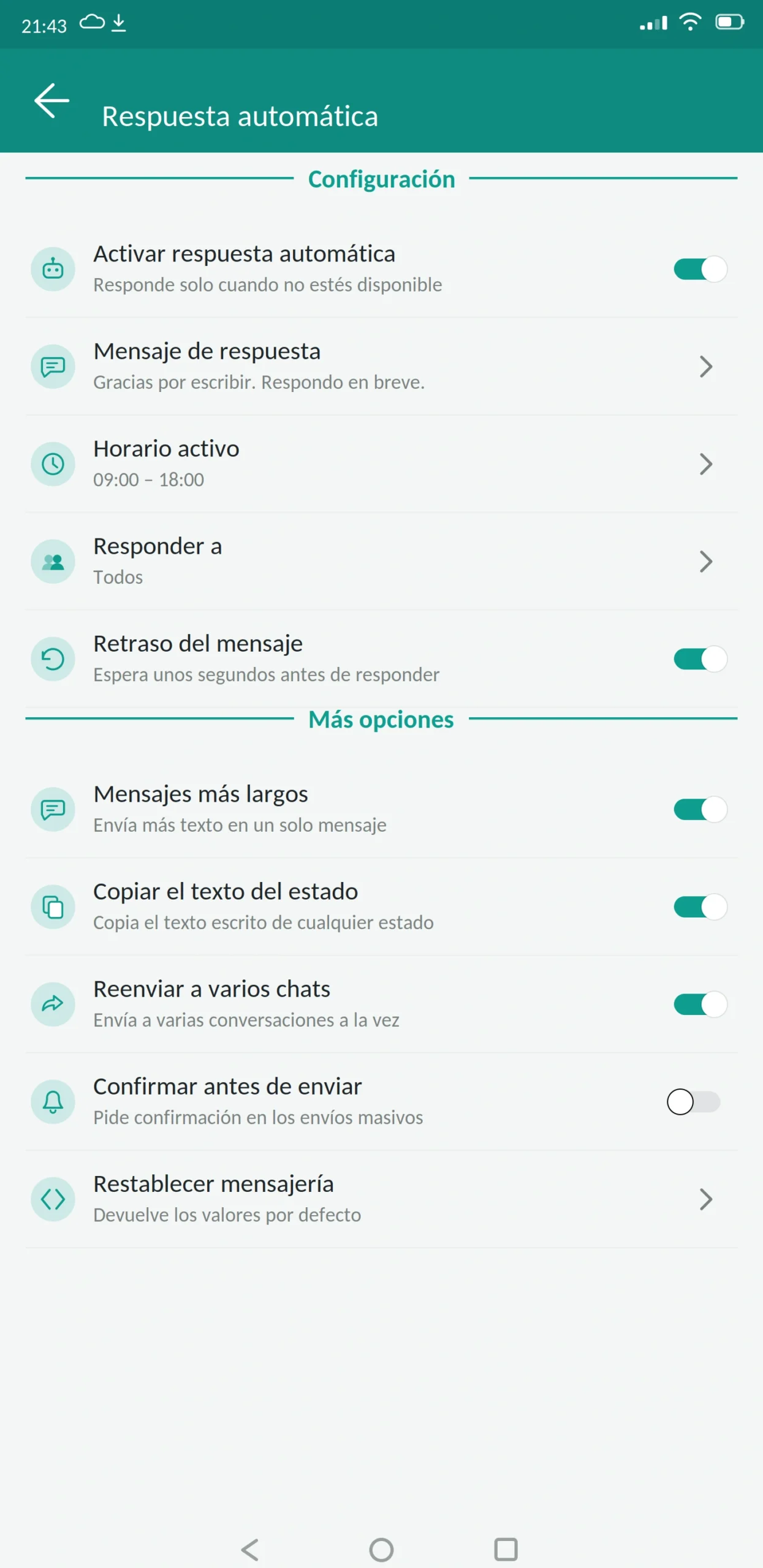 Respuesta automática WhatsApp Plus